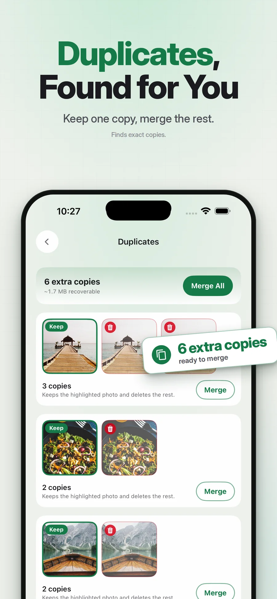 Duplicate photos: supplied Pixtrim App Store artwork